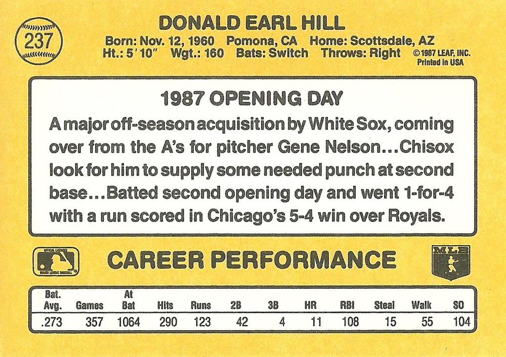 Donnie Hill  baseball card collectible - Main Image 2