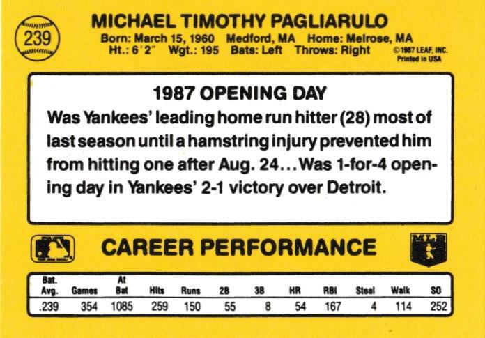 Mike Pagliarulo  baseball card collectible - Main Image 2