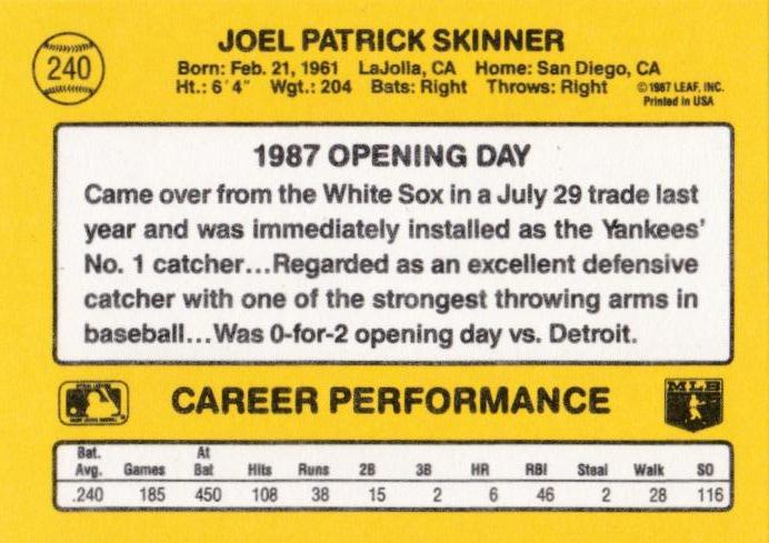 Joel Skinner  baseball card collectible - Main Image 2