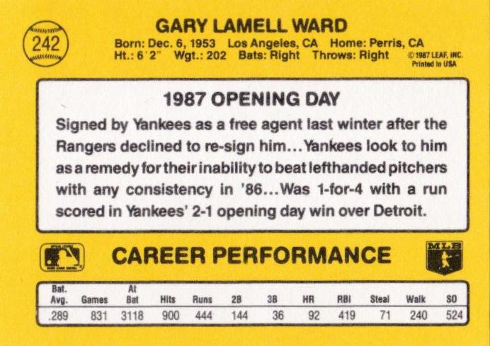 Gary Ward  baseball card collectible - Main Image 2