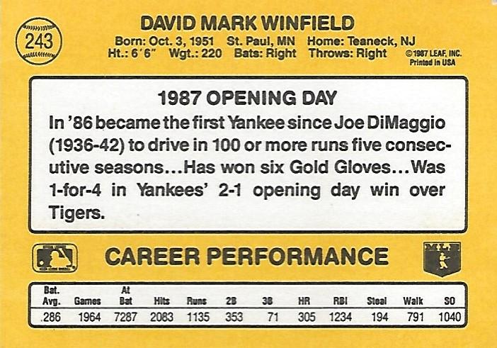 Dave Winfield  baseball card collectible - Main Image 2