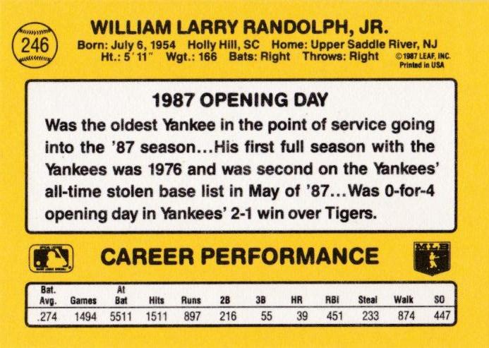 Willie Randolph  baseball card collectible - Main Image 2