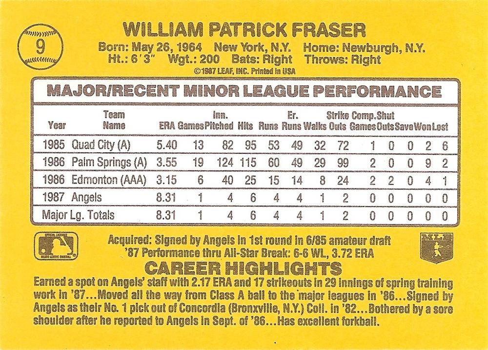 Willie Fraser  baseball card collectible - Main Image 2