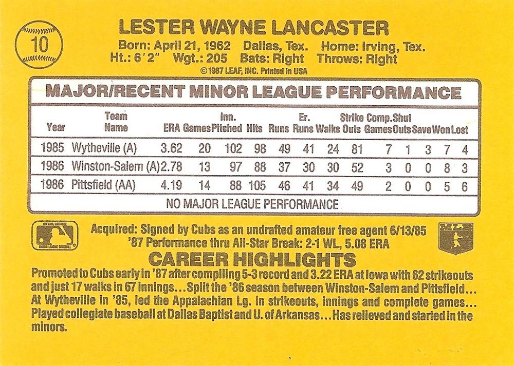 Les Lancaster  baseball card collectible - Main Image 2