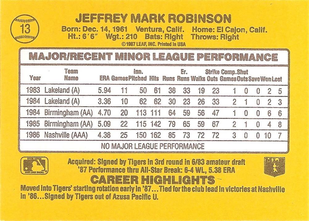 Jeff Robinson  baseball card collectible - Main Image 2