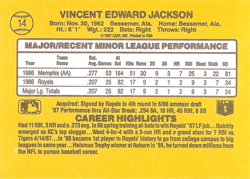 Bo Jackson  baseball card collectible - Main Image 2