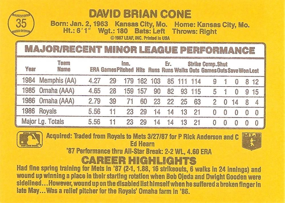 David Cone  baseball card collectible - Main Image 2