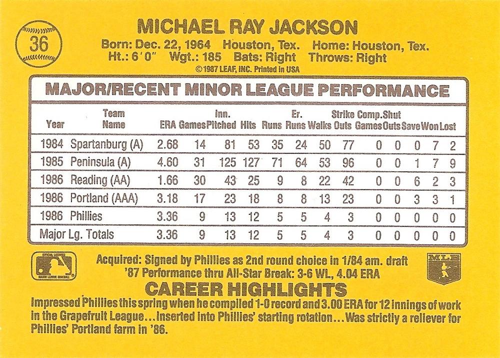 Mike Jackson  baseball card collectible - Main Image 2