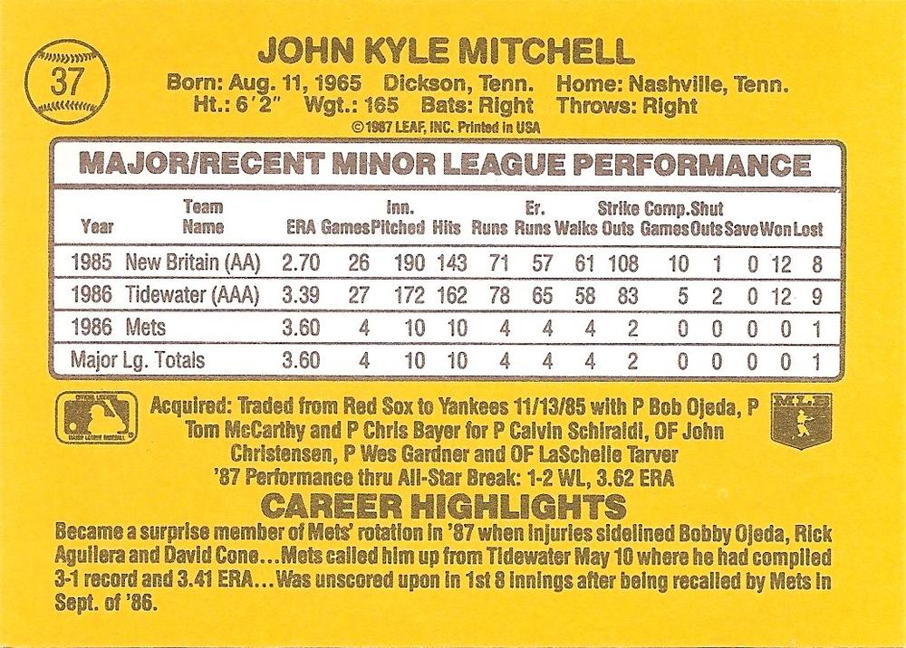 John Mitchell  baseball card collectible - Main Image 2