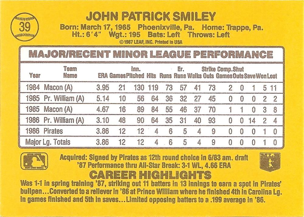 John Smiley  baseball card collectible - Main Image 2