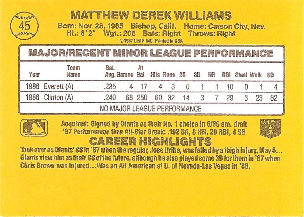 Matt Williams  baseball card collectible - Main Image 2