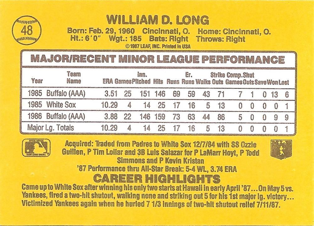 Bill Long  baseball card collectible - Main Image 2
