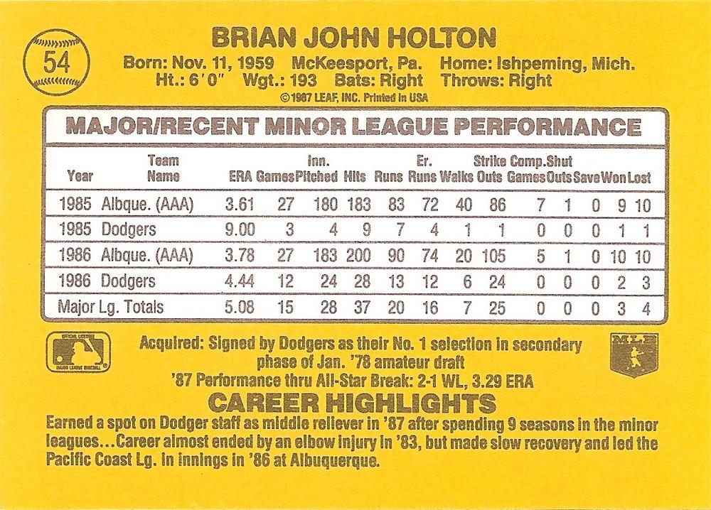 Brian Holton  baseball card collectible - Main Image 2