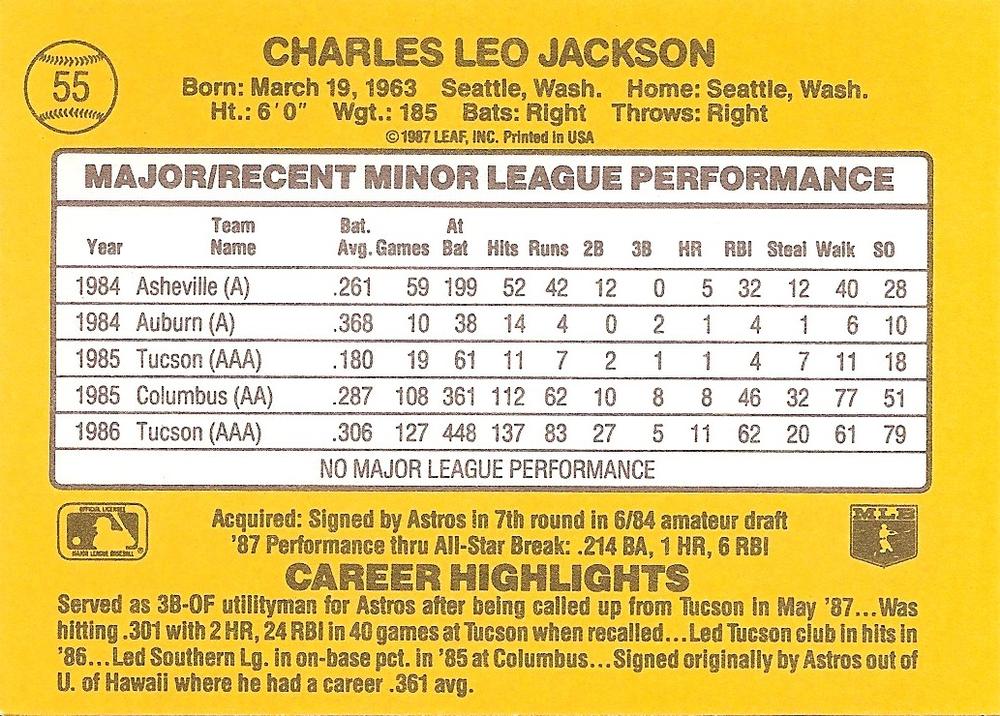 Chuck Jackson  baseball card collectible - Main Image 2