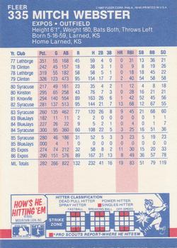 Mitch Webster  baseball card collectible - Main Image 2