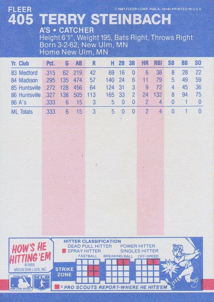 Terry Steinbach  baseball card collectible - Main Image 2