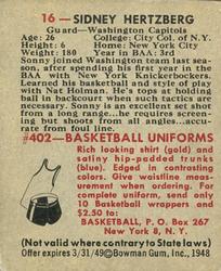 Sid Hertzberg  basketball card collectible - Main Image 2