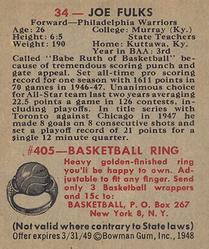 Joe Fulks  basketball card collectible - Main Image 2