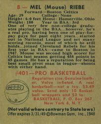 Mel Riebe  basketball card collectible - Main Image 2