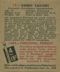 Kenny Sailors  basketball card collectible - Main Image 2