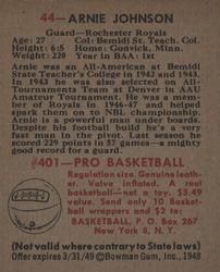 Arnie Johnson  basketball card collectible - Main Image 2