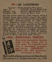 Ed Sadowski  basketball card collectible - Main Image 2