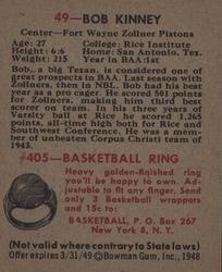 Bob Kinney  basketball card collectible - Main Image 2
