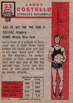Larry Costello  basketball card collectible - Main Image 2