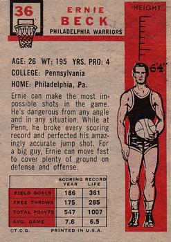 Ernie Beck  basketball card collectible - Main Image 2