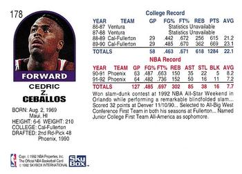 Cedric Ceballos  basketball card collectible - Main Image 2