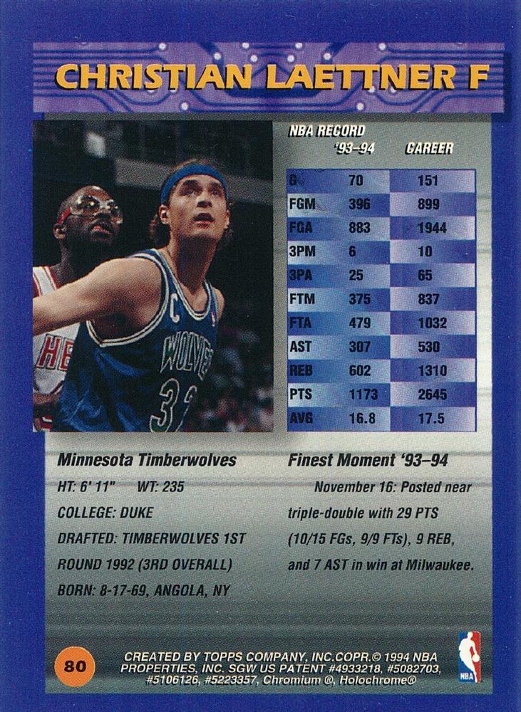 Christian Laettner  basketball card collectible - Main Image 2