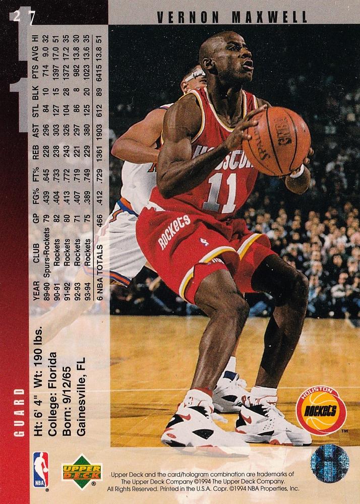 Vernon Maxwell  basketball card collectible - Main Image 2
