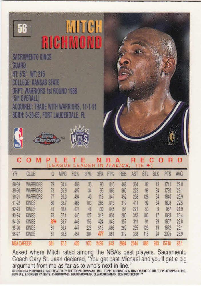 Mitch Richmond  basketball card collectible - Main Image 2