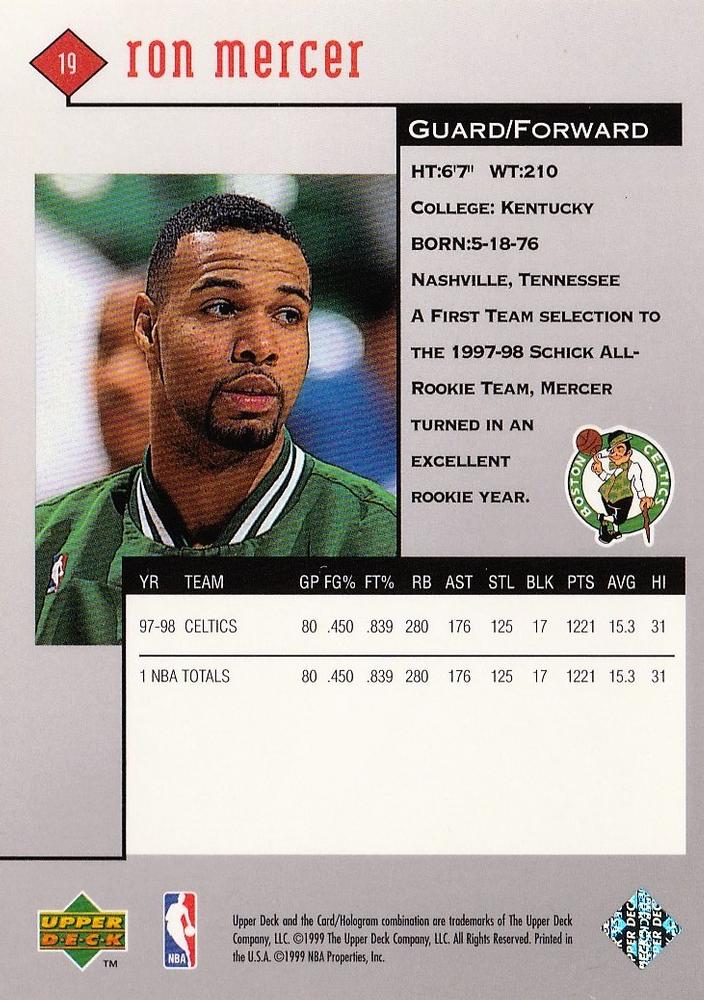Ron Mercer  basketball card collectible - Main Image 2