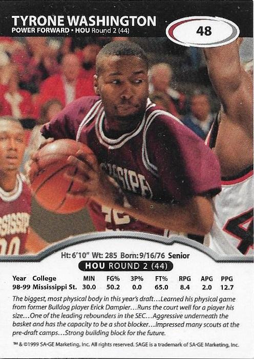 Tyrone Washington  basketball card collectible - Main Image 2