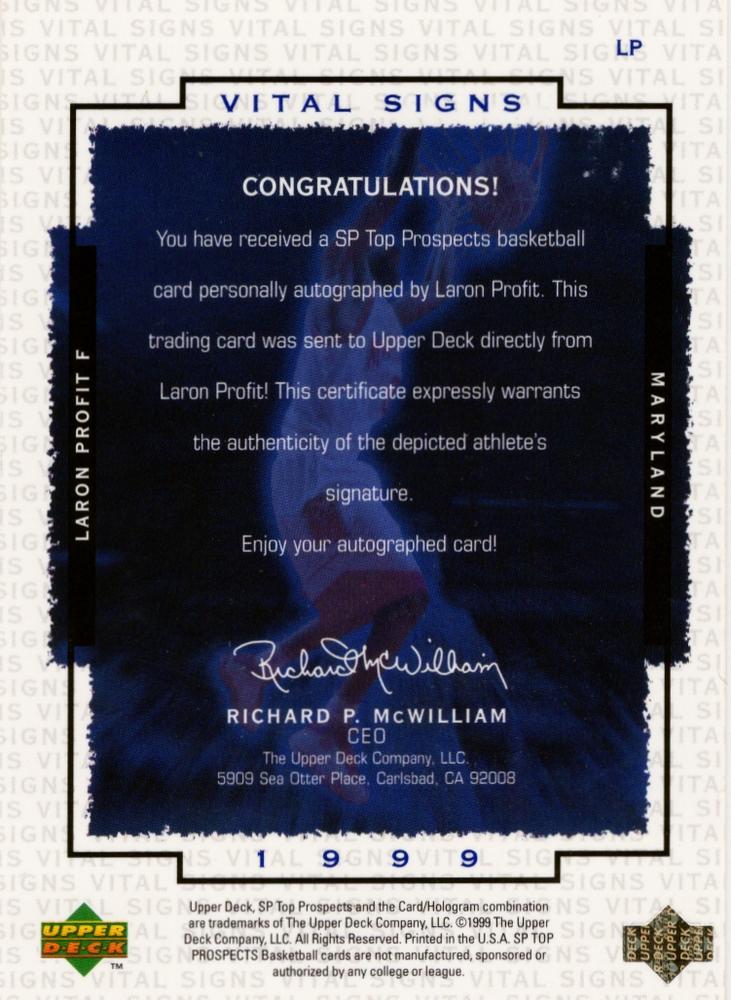 Laron Profit  basketball card collectible - Main Image 2