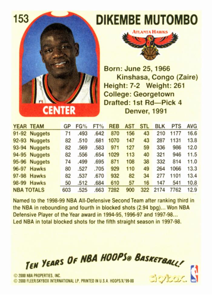 Dikembe Mutombo  basketball card collectible - Main Image 2