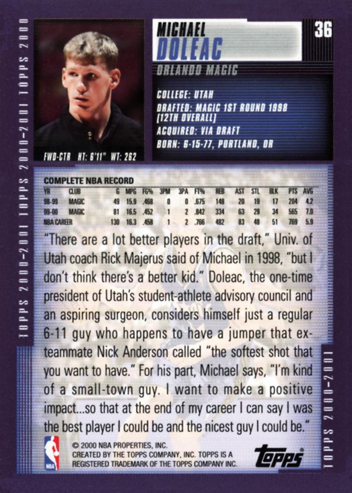 Michael Doleac  basketball card collectible - Main Image 2
