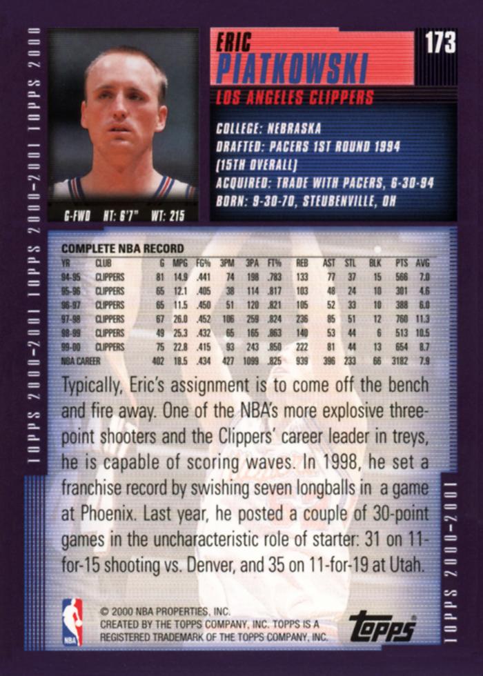 Eric Piatkowski  basketball card collectible - Main Image 2