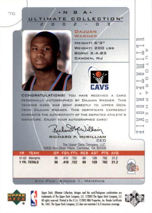 Dajuan Wagner  basketball card collectible - Main Image 2