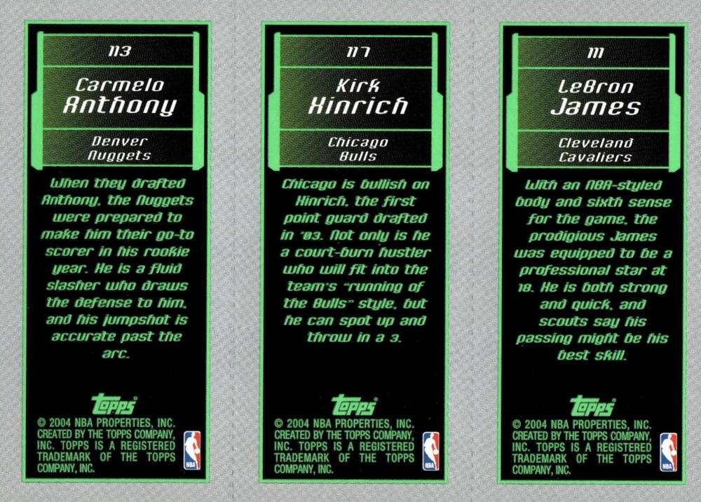 LeBron James / Kirk Hinrich / Carmelo Anthony basketball card collectible - Main Image 2