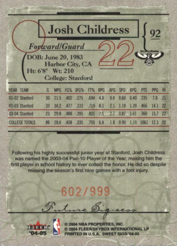Josh Childress  basketball card collectible - Main Image 2