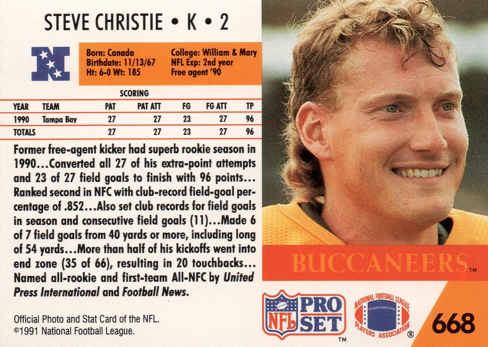 Steve Christie  football card collectible - Main Image 2
