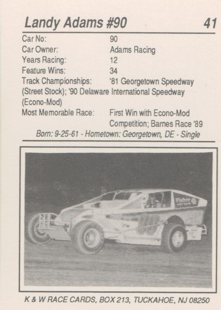 Landy Adams  racing card collectible - Main Image 2