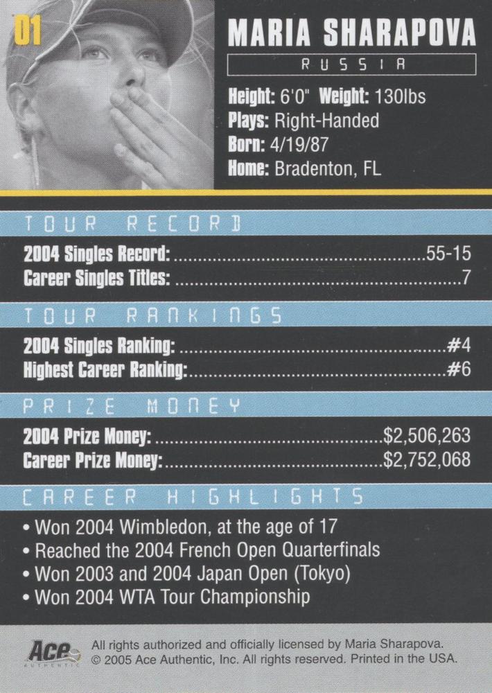 Maria Sharapova  tennis card collectible - Main Image 2