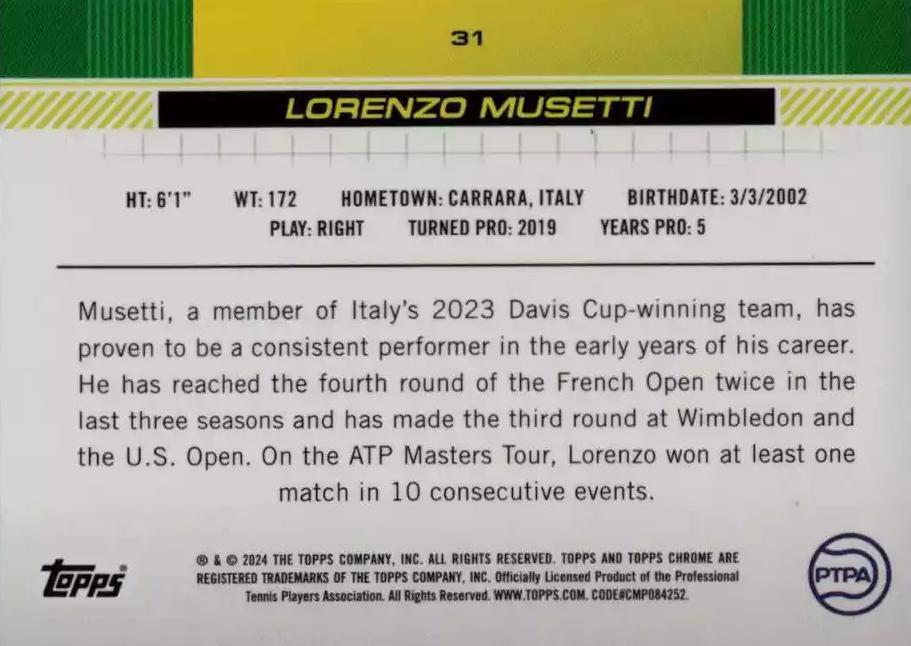 Lorenzo Musetti  tennis card collectible - Main Image 2