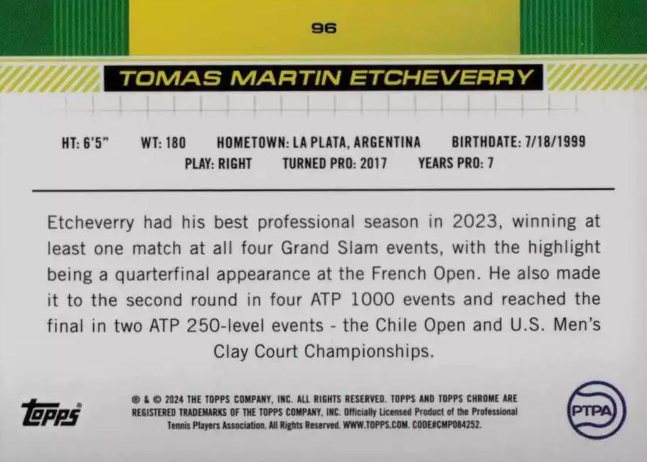 Tomas Martin Etcheverry  tennis card collectible - Main Image 2