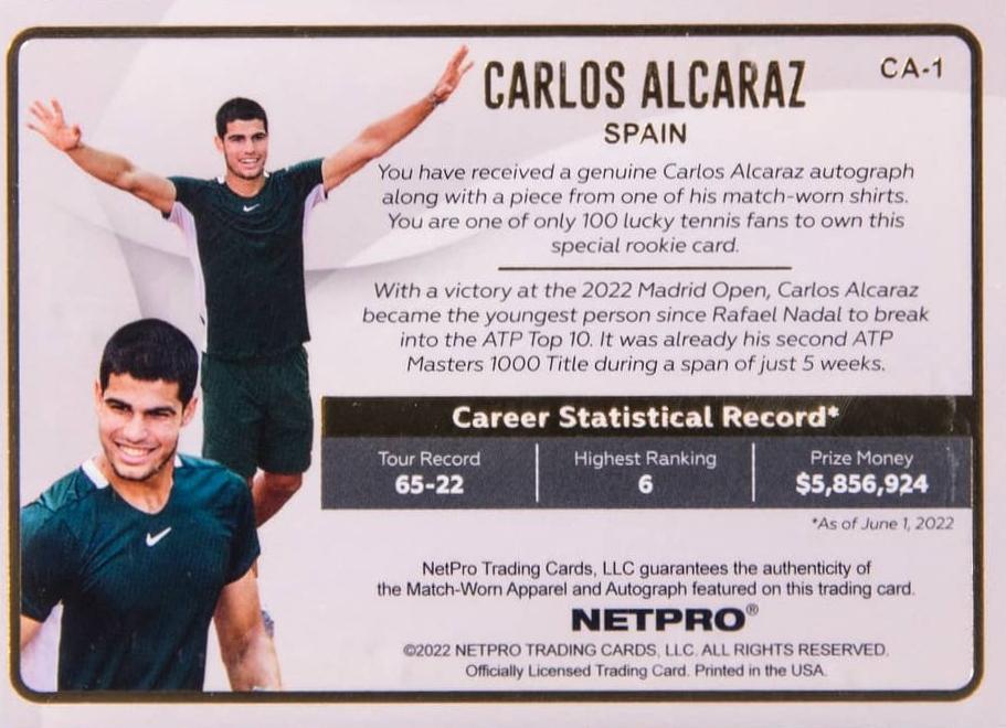 Carlos Alcaraz  tennis card collectible - Main Image 2
