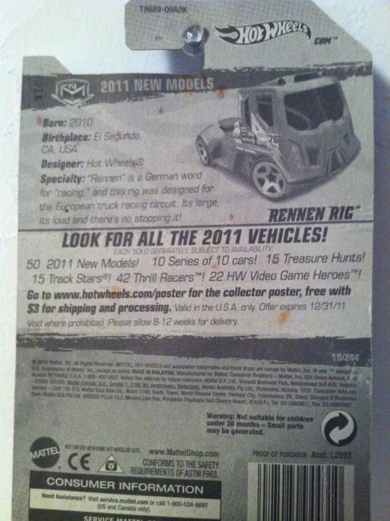 Rennen Rig - 2011 HW Premiere toy car collectible - Main Image 2