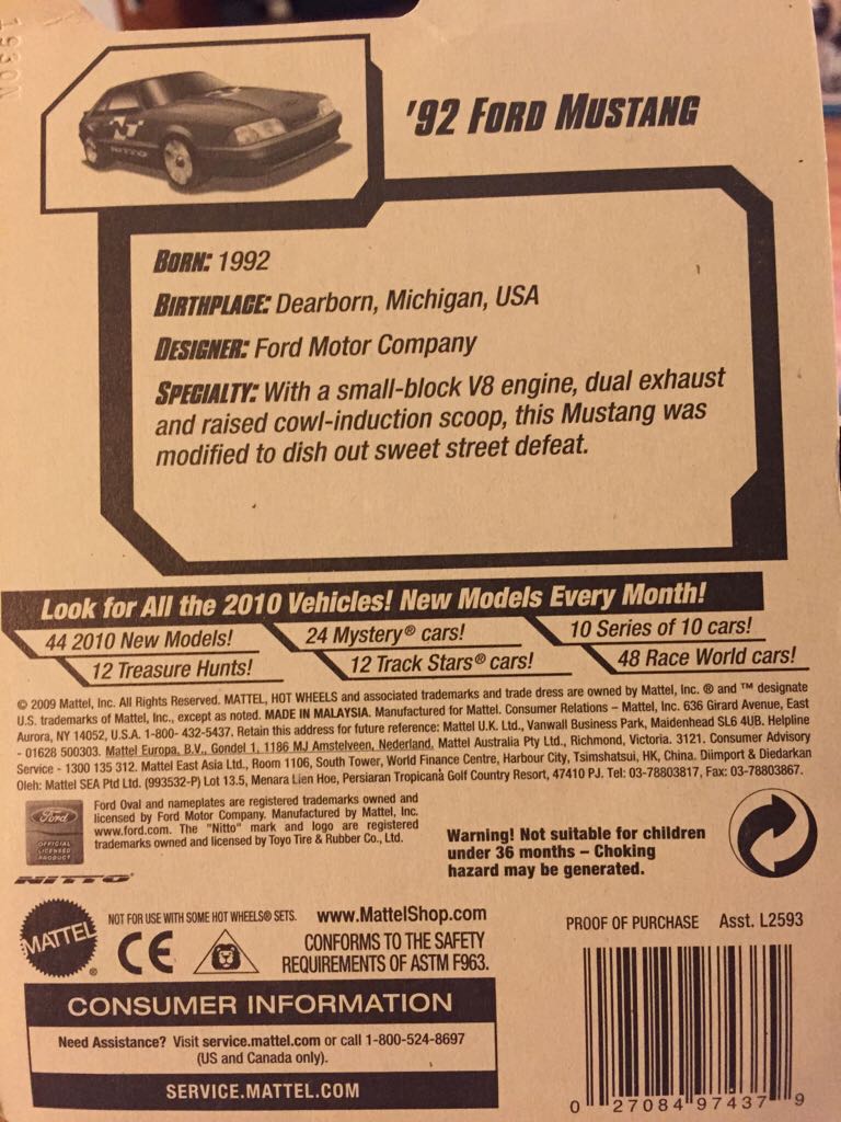 ‘92 Ford Mustang - 2010 - HW Performance toy car collectible - Main Image 2